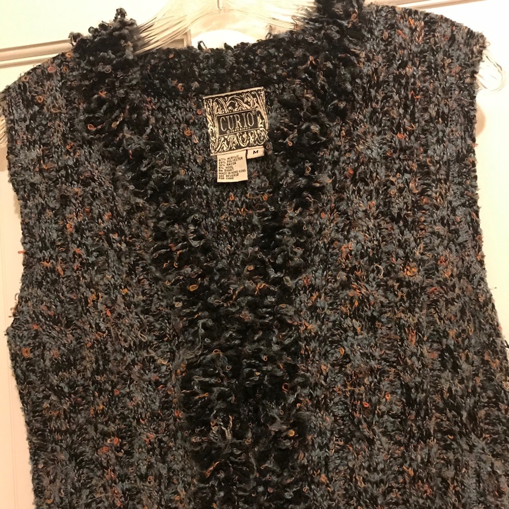 Curio Anthropologie Bouclé Multi Colored Orange/Blue Sweater Vest. Size M.